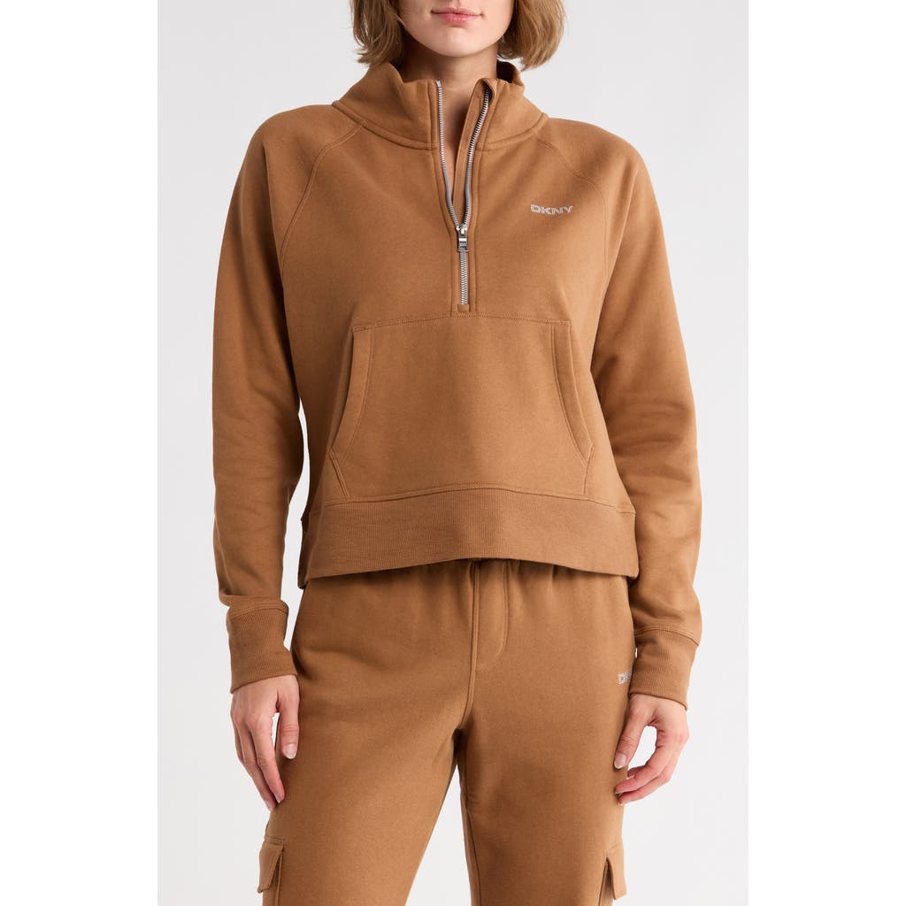 Dkny Mini Stud Logo Half Zip Sweatshirt In Brown