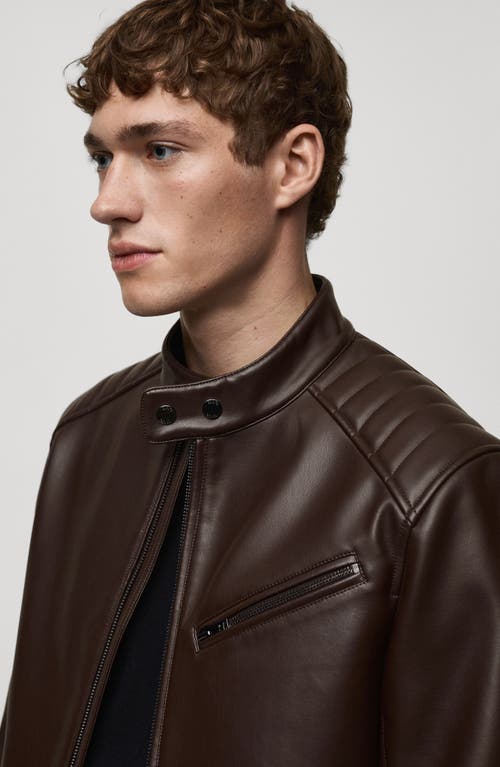 Mango Faux Leather Biker Jacket In Brown