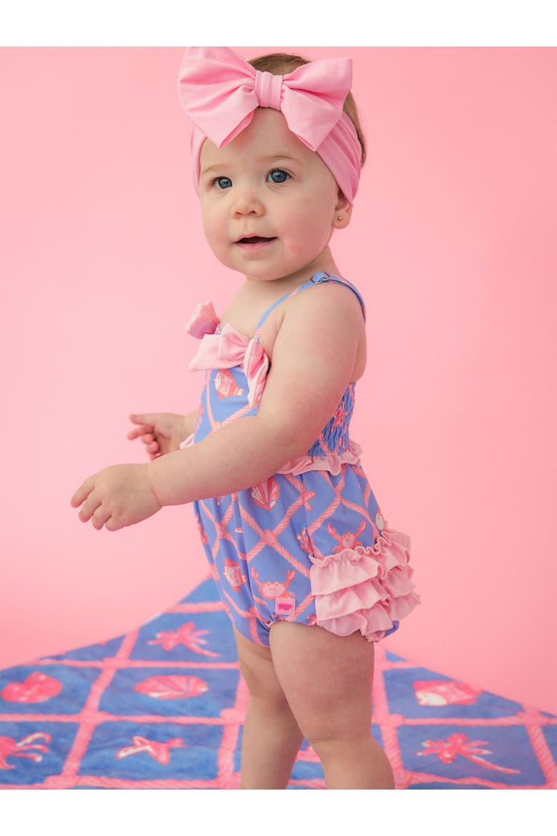 UPF50+ One Piece Bow Bubble Romper Swimsuit, Alternate, color, Tropical Trellis