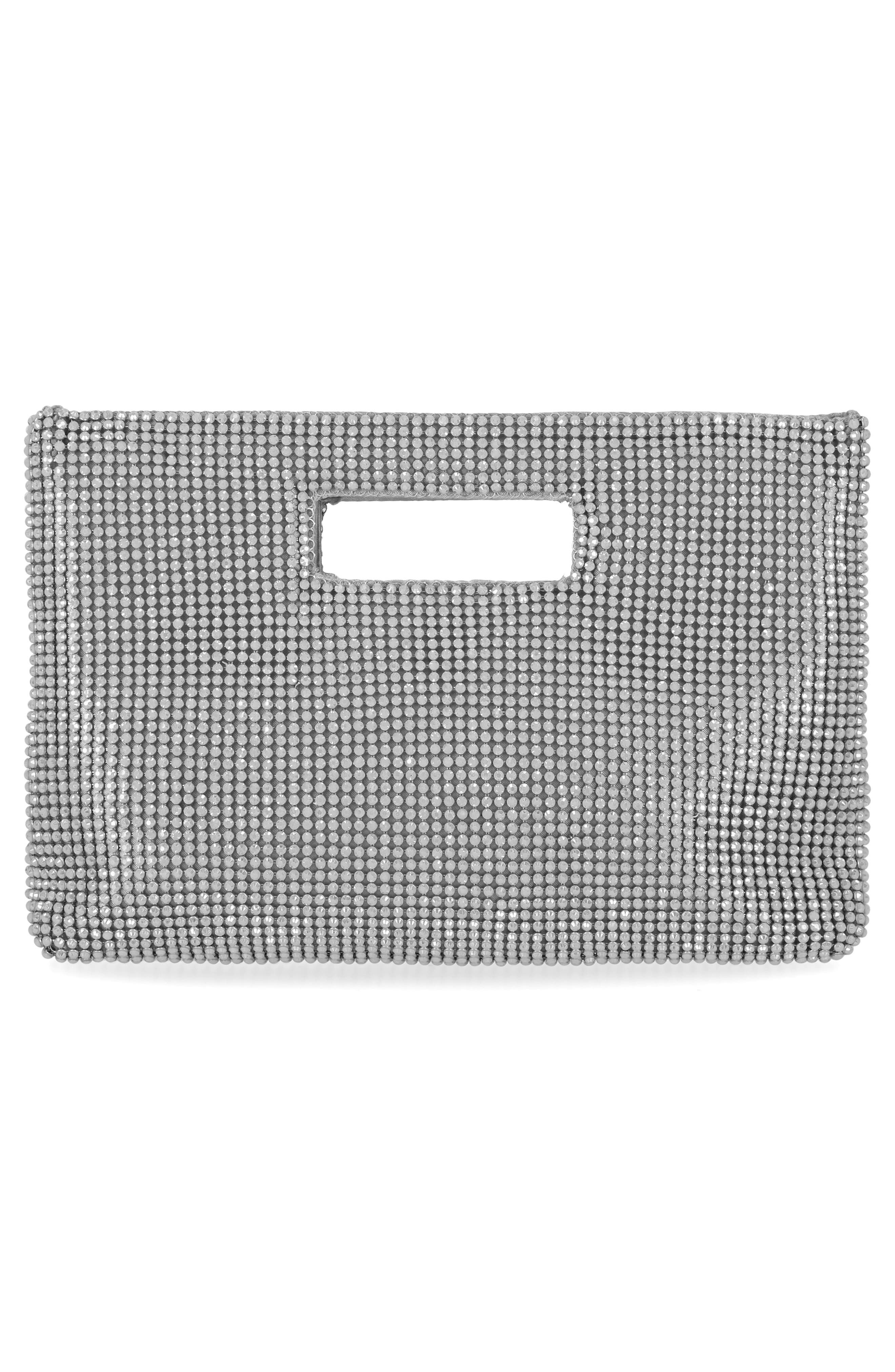 Jessica McClintock Asher Cut Out Handle Clutch, Alternate, color, Silver