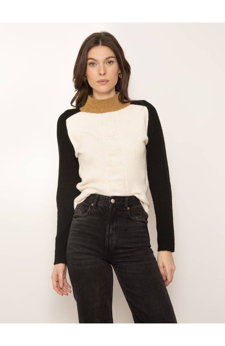 Central Park West Deacon Tuck Neck Cable Sweater, Main, color, Ivory Combo