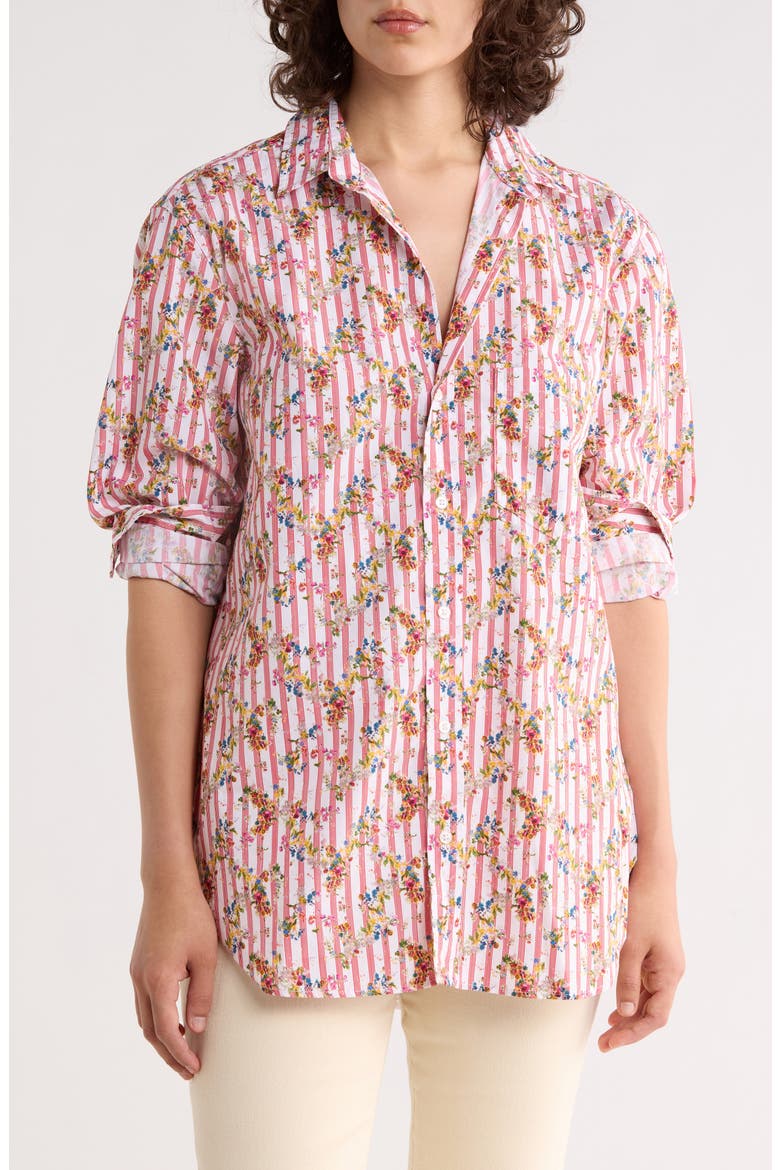 Relaxed Fit Cotton Button-Up Shirt, Main, color, RED MINI STRIPES W/ FLOWERS