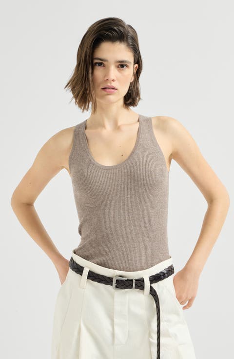 Sparkling Cashmere And Viscose Rib Knit Top