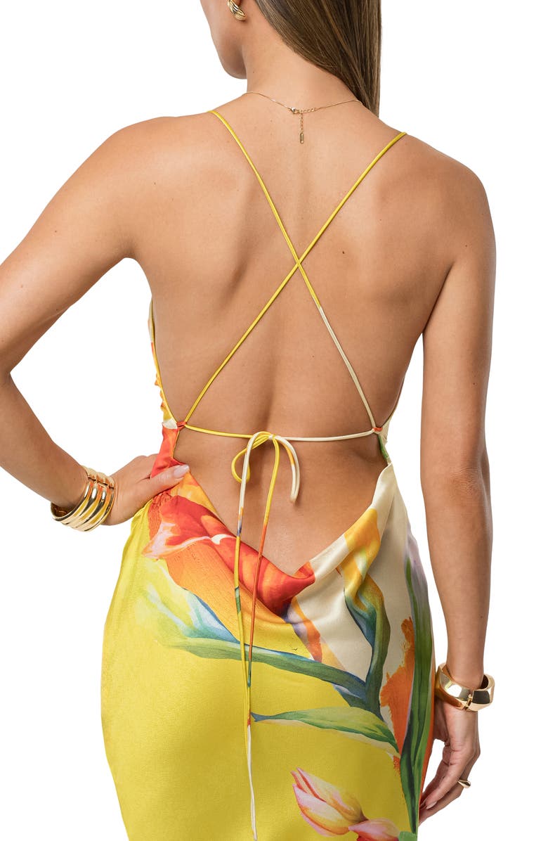 JLUXLABEL Floral Satin Maxi Slipdress, Alternate, color, Yellow