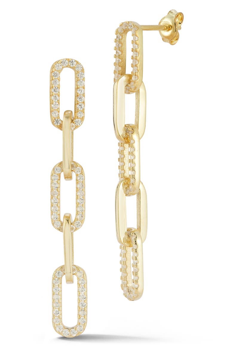 5-Link Cubic Zirconia Linear Drop Earrings, Main, color, GOLD