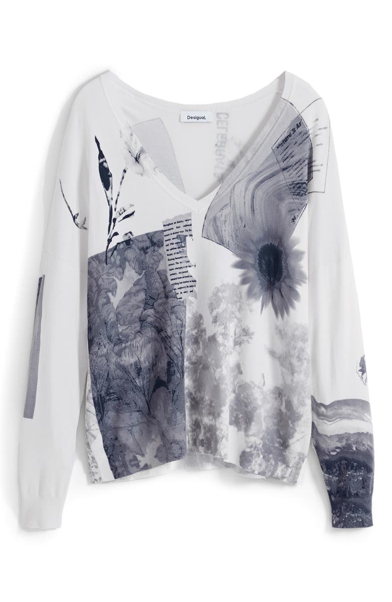 Desigual Mixed Print Sweatshirt, Alternate, color, White