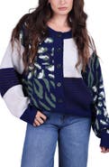 SAACHI Leopard Patchwork Knit Cardigan Sweater