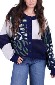 SAACHI Leopard Patchwork Knit Cardigan Sweater