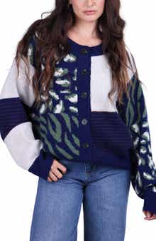 SAACHI Leopard Patchwork Knit Cardigan Sweater