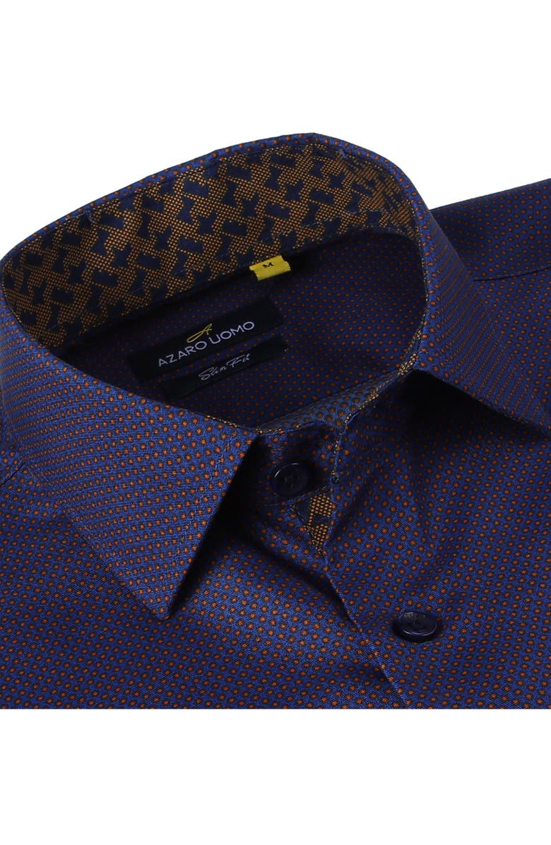 Azaro Uomo Slim Fit Geometric Print Performance Dress Shirt, Alternate, color, Navy