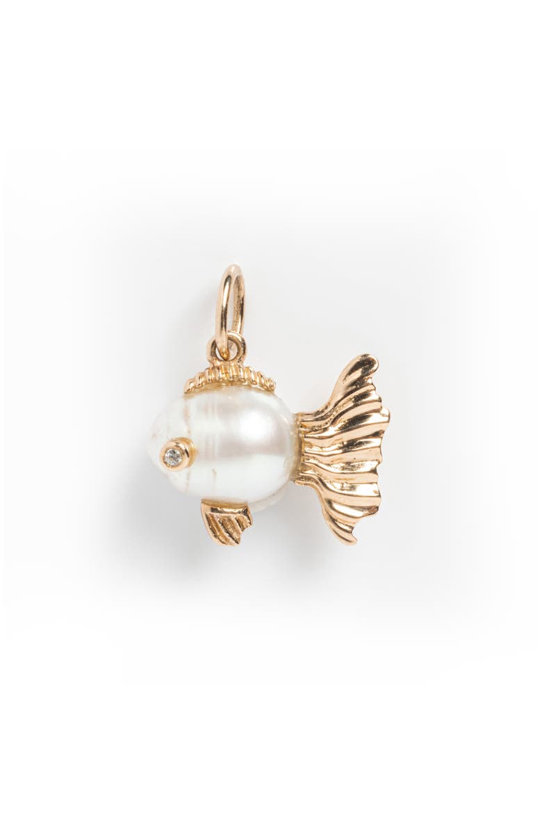 Local Eclectic Solid 9K Gold & Pearl Fish Charm, Main, color, Gold