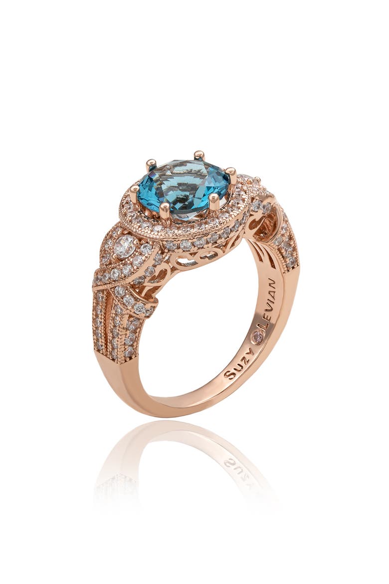 Pavé Cubic Zirconia Engagement Ring, Alternate, color, BLUE