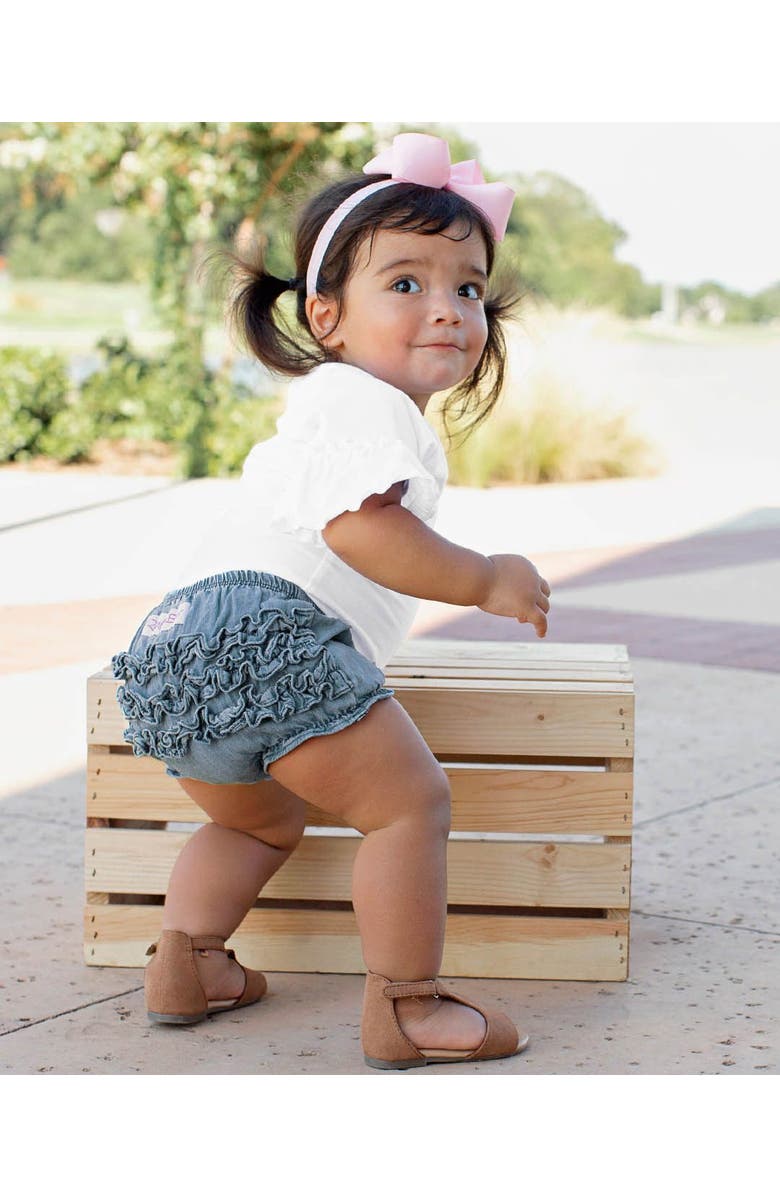 RuffleButts Baby/Toddler Woven RuffleButt Bloomer, Alternate, color, Light Wash