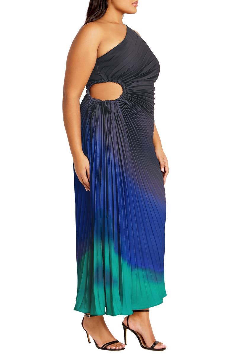 City Chic Aliza One-Shoulder Side Cutout Pleated Dress, Alternate, color, Hypnotise
