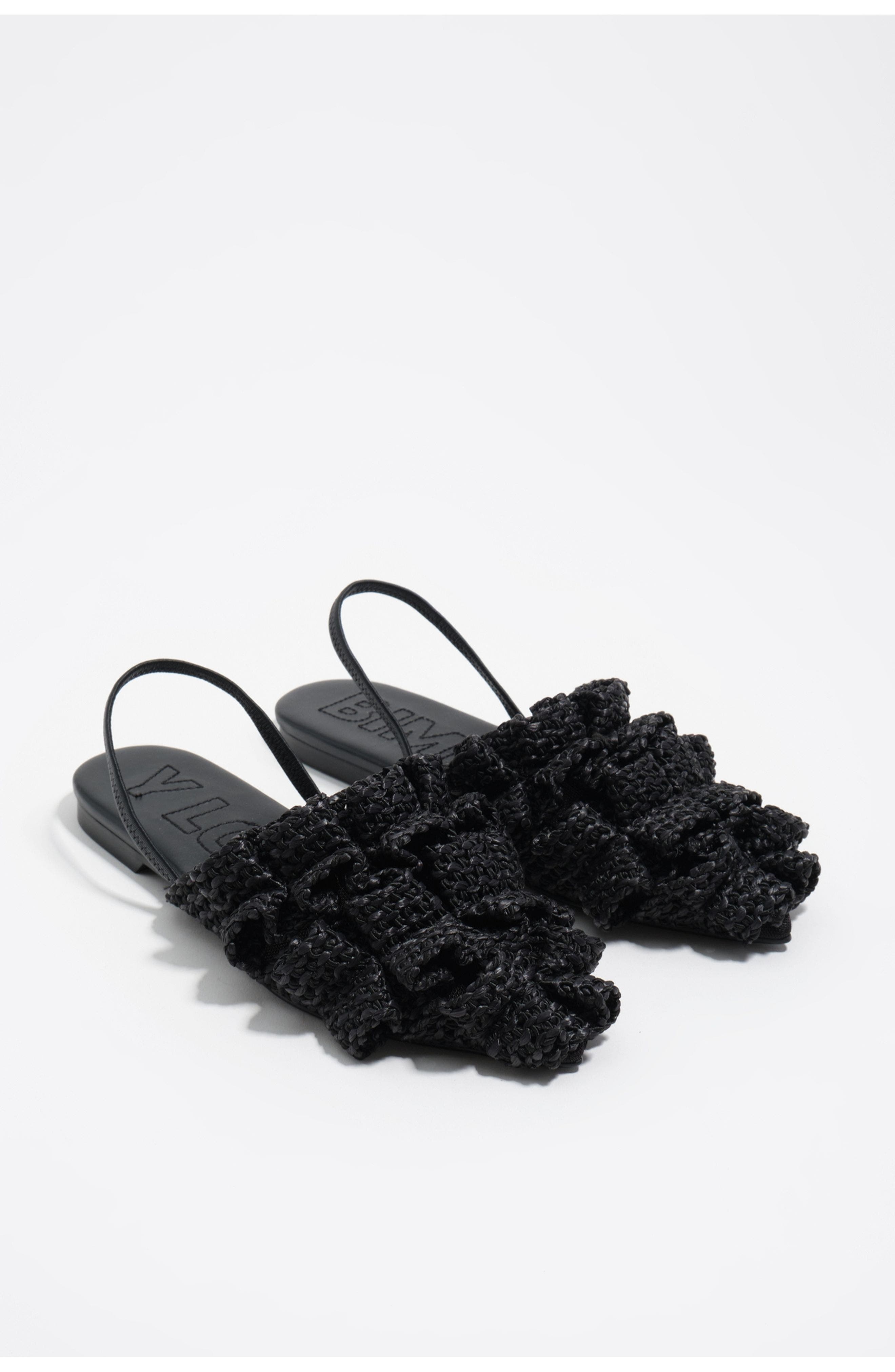 Raffia Slingback Ballerina Flats, Alternate, color, BLACK