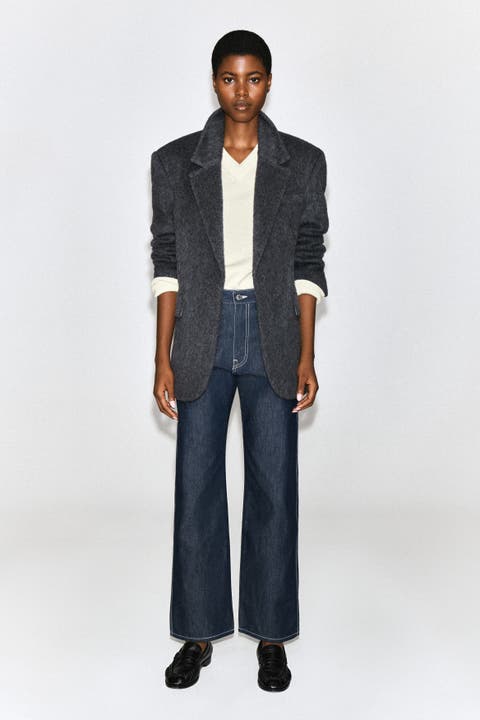 Chord Topstitched Raw Straight-leg Jeans
