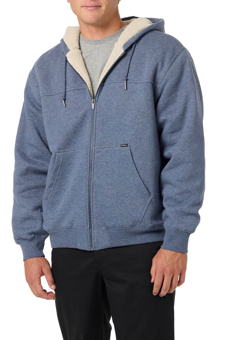 High Pile Fleece Zip Front Hoodie, Main, color, NAVY HEATHER
