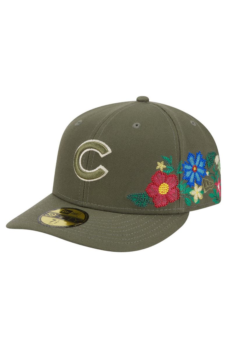 New Era Men's New Era Olive Chicago Cubs Tonal Florals 59FIFTY Fitted Hat, Main, color, Olive