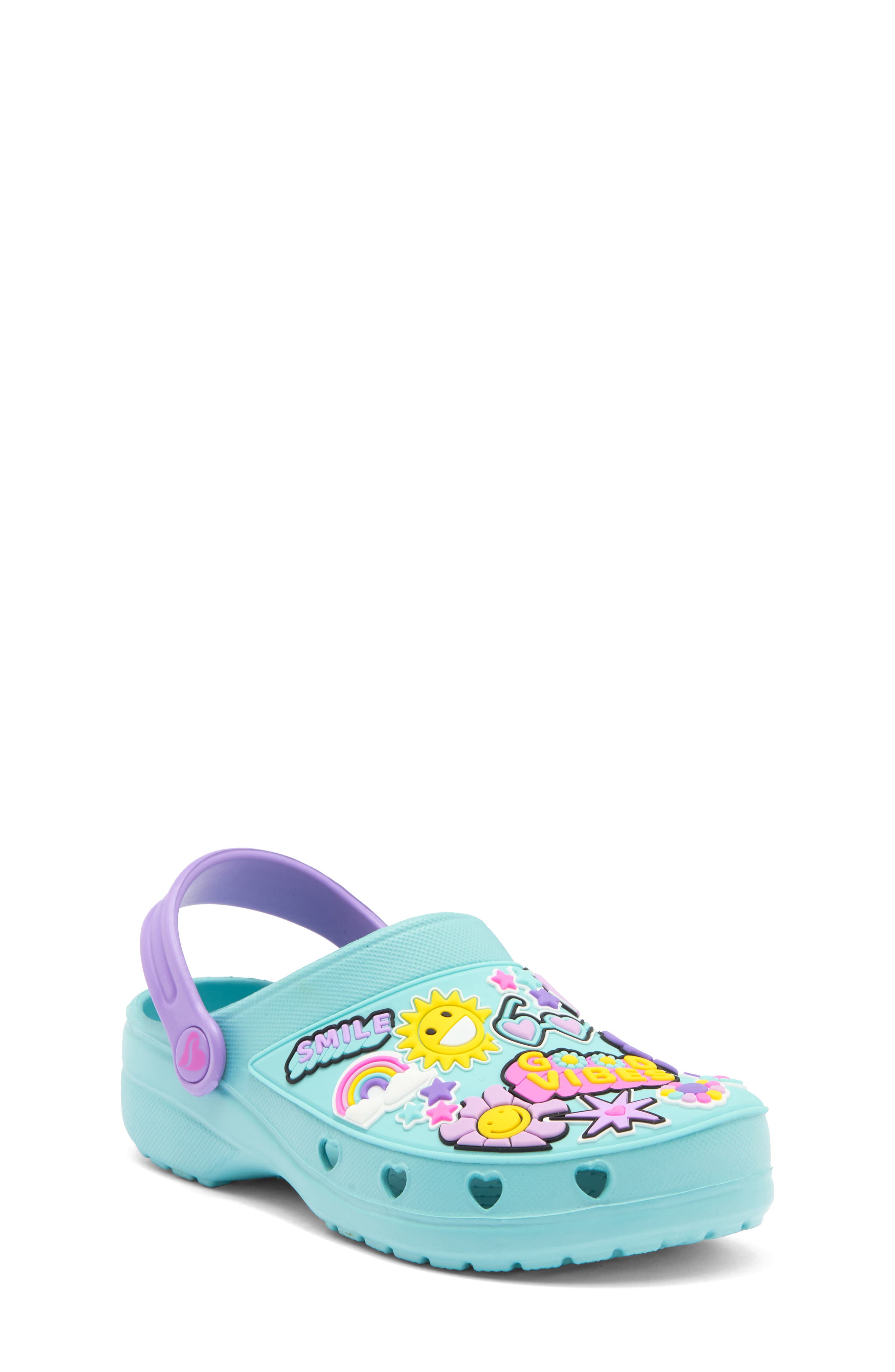 SKECHERS Kids' Foamies: Heart Charmer Vibin Friends Clog, Main, color, Turquoise/ Multi