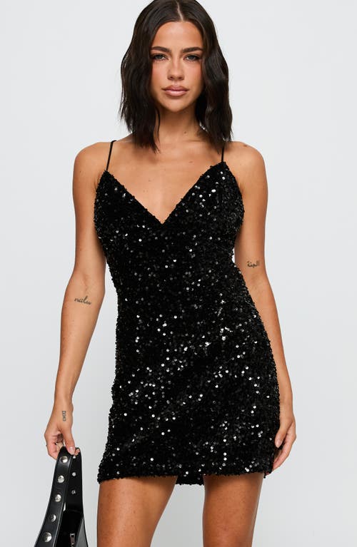 Princess Polly Charlette Sequin Velvet Minidress In Black