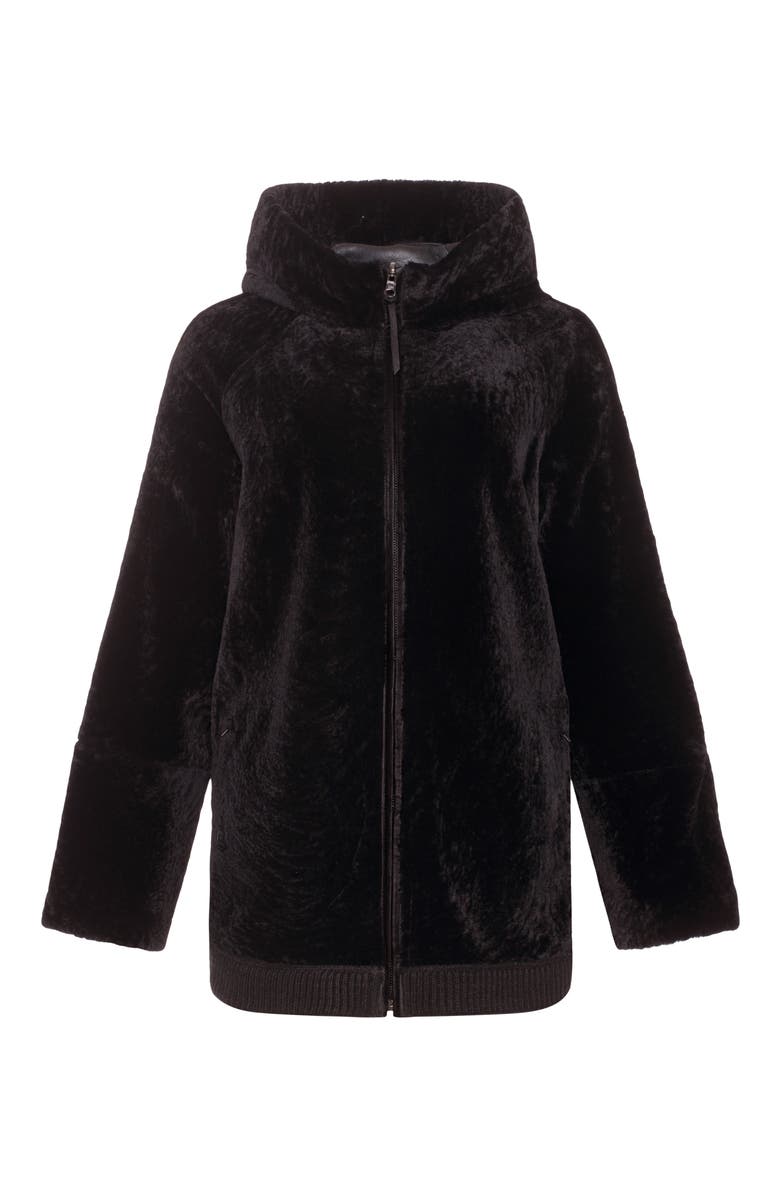 GORSKI Reversible Textured Genuine Shearling Lamb Zip Parka with Ribbed Hem, Alternate, color, Brown/Brown