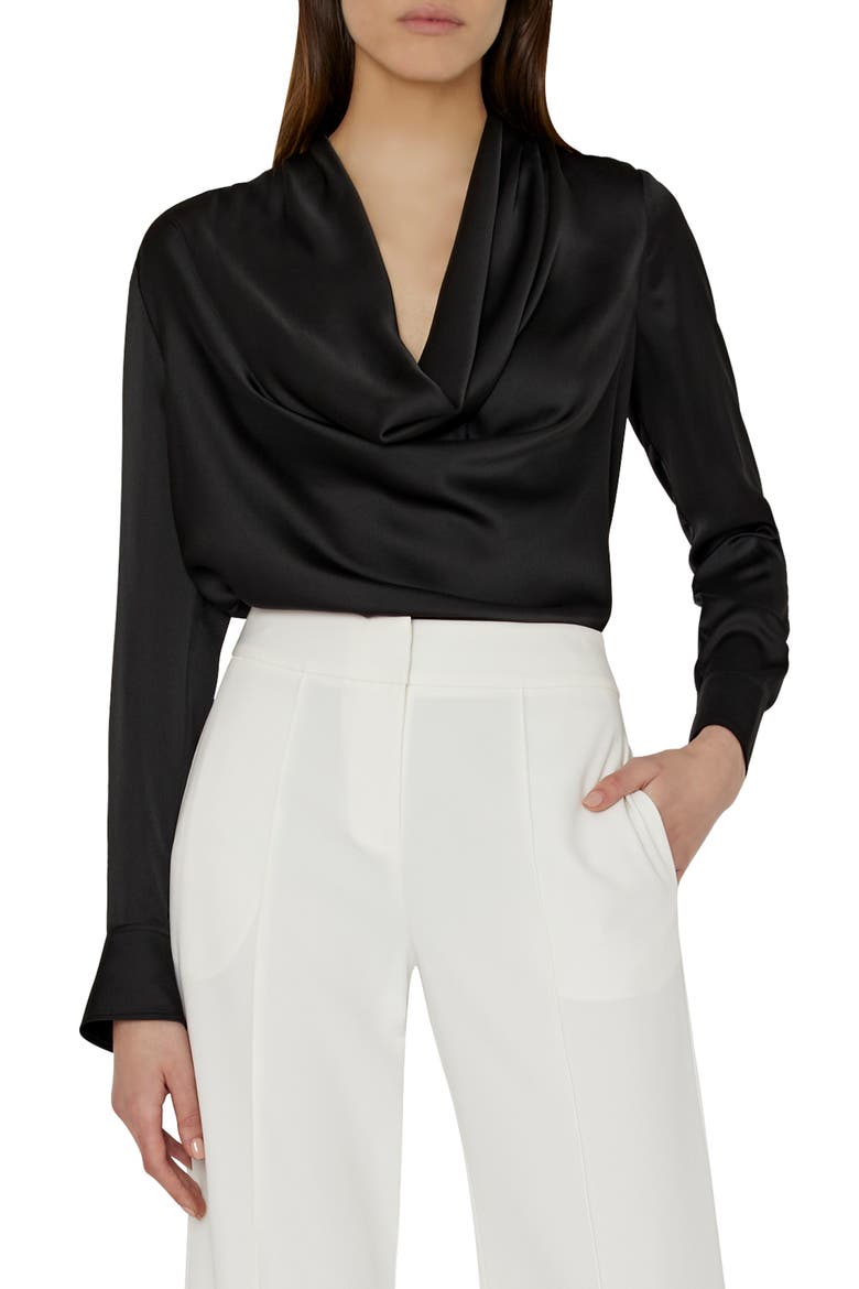 Nancy Cowl Neck Satin Top, Main, color, BLACK