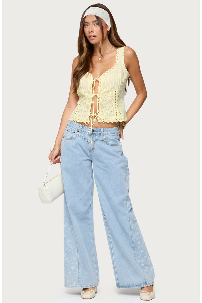 Fiore Eyelet Tie Front Tank, Alternate, color, YELLOW