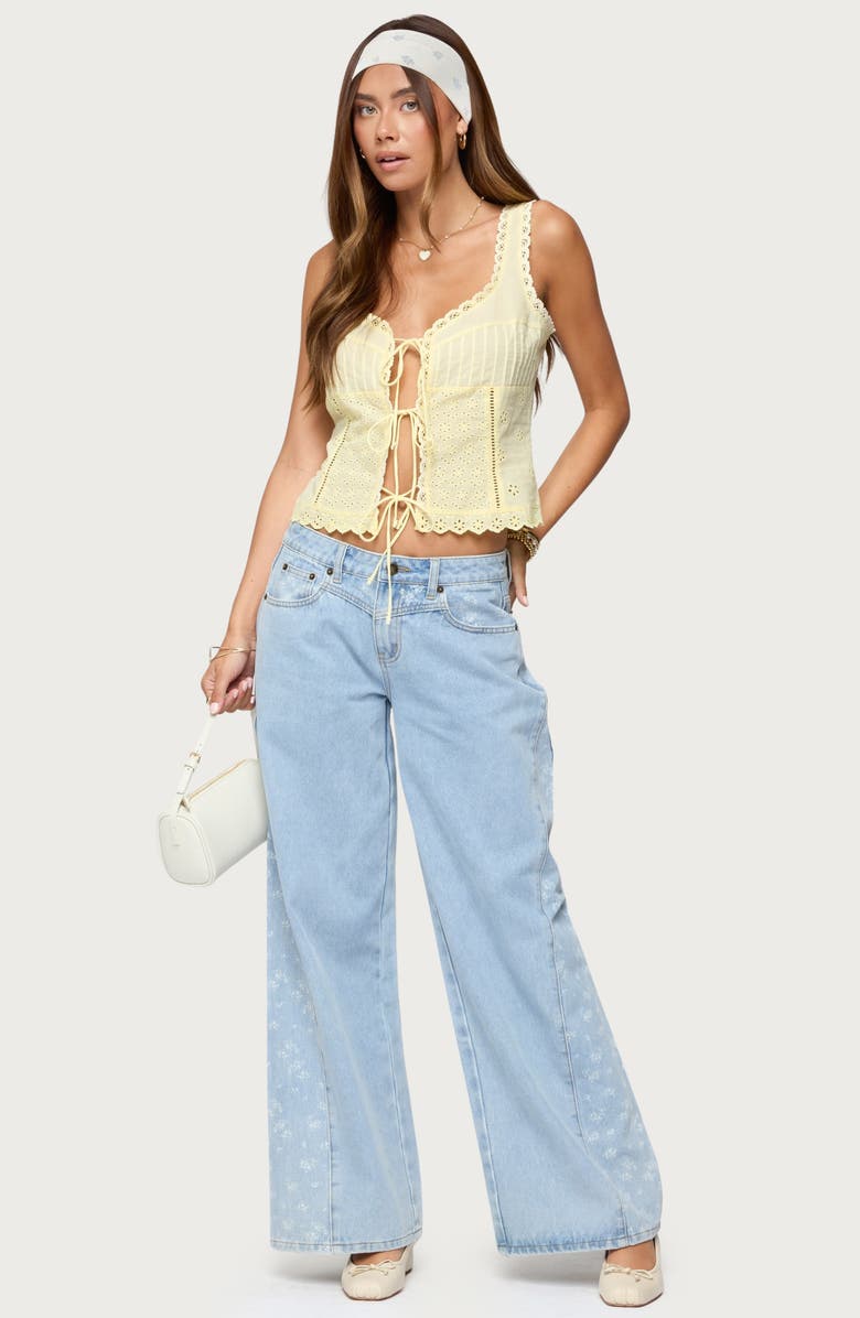 EDIKTED Fiore Eyelet Tie Front Tank, Alternate, color, Yellow