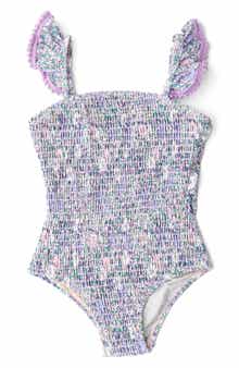 Shade Critters Kids' Flower Power Smocked One-Piece UPF 50+ Swimsuit