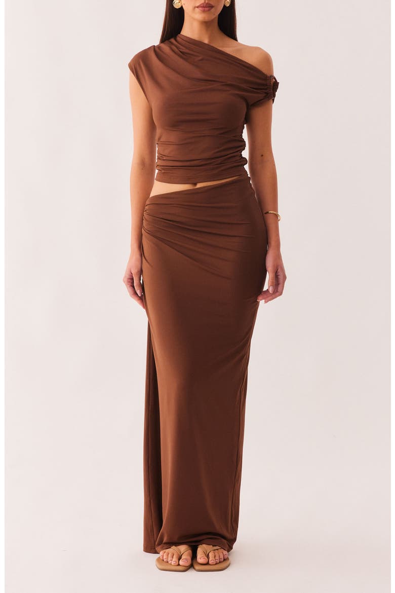 Amabel Asymmetric Waist Maxi Skirt, Alternate, color, MOCHA