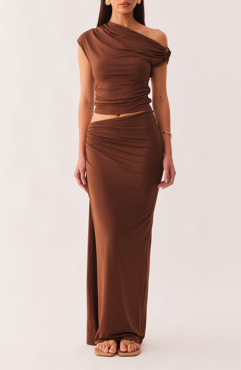 SNDYS Amabel Asymmetric Waist Maxi Skirt, Alternate, color, Mocha