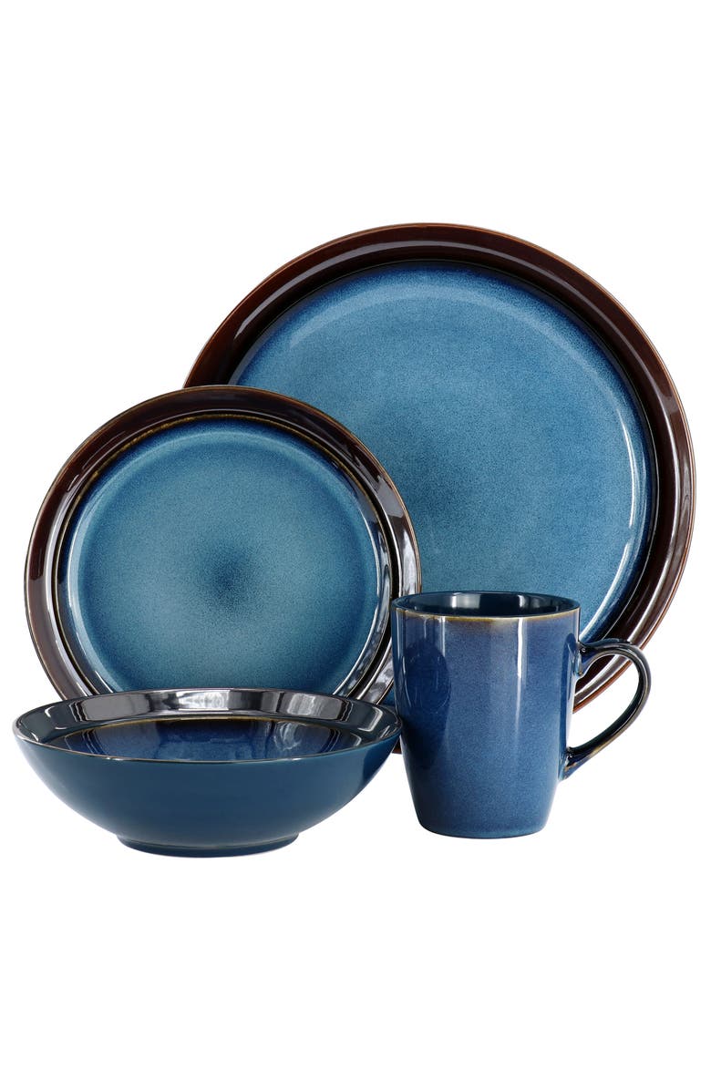 Gibson Elite 16 Piece Priya Reactive Glaze Stoneware Dinnerware Set, Alternate, color, Blue