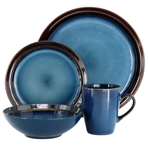 Gibson Elite 16 Piece Priya Reactive Glaze Stoneware Dinnerware Set In Blue