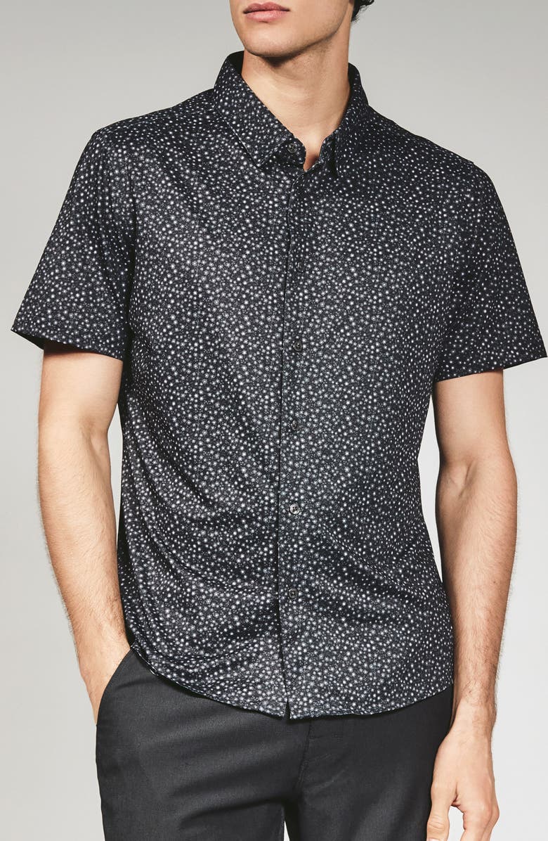 7 Diamonds Mercer Floral Short Sleeve Button-Up Shirt, Main, color, Black