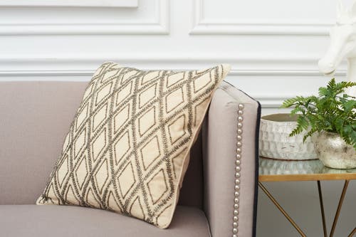 Elisabeth York Geometric Diamond Natural Tan Beaded Cotton Decor Throw Pillow, 18" X 18" Cover And I In Neutral