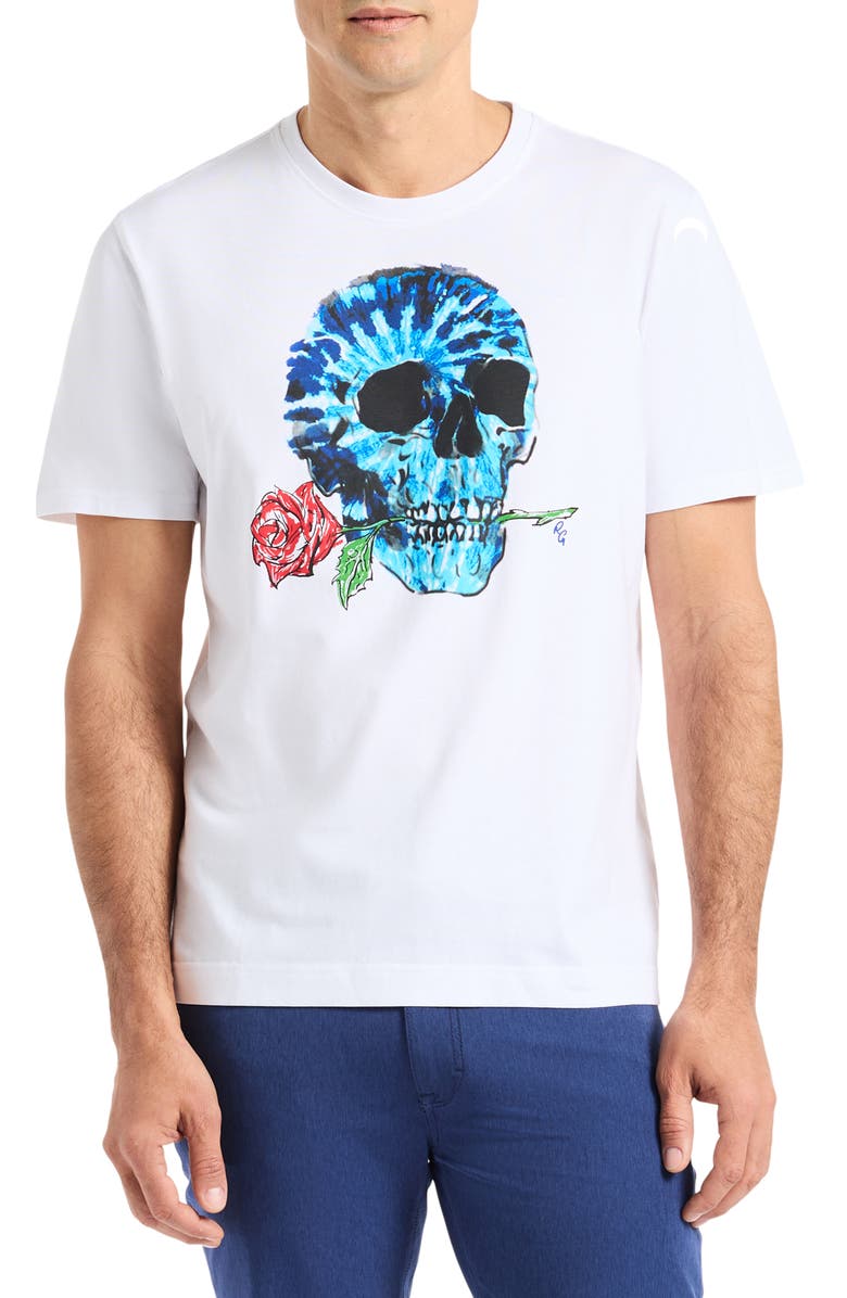 Robert Graham Tie Dye Skull Cotton Graphic T-Shirt, Main, color, White