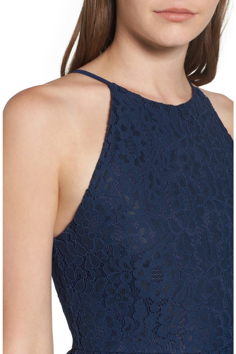 High Neck Lace Midi Dress, Alternate, color, NAVY