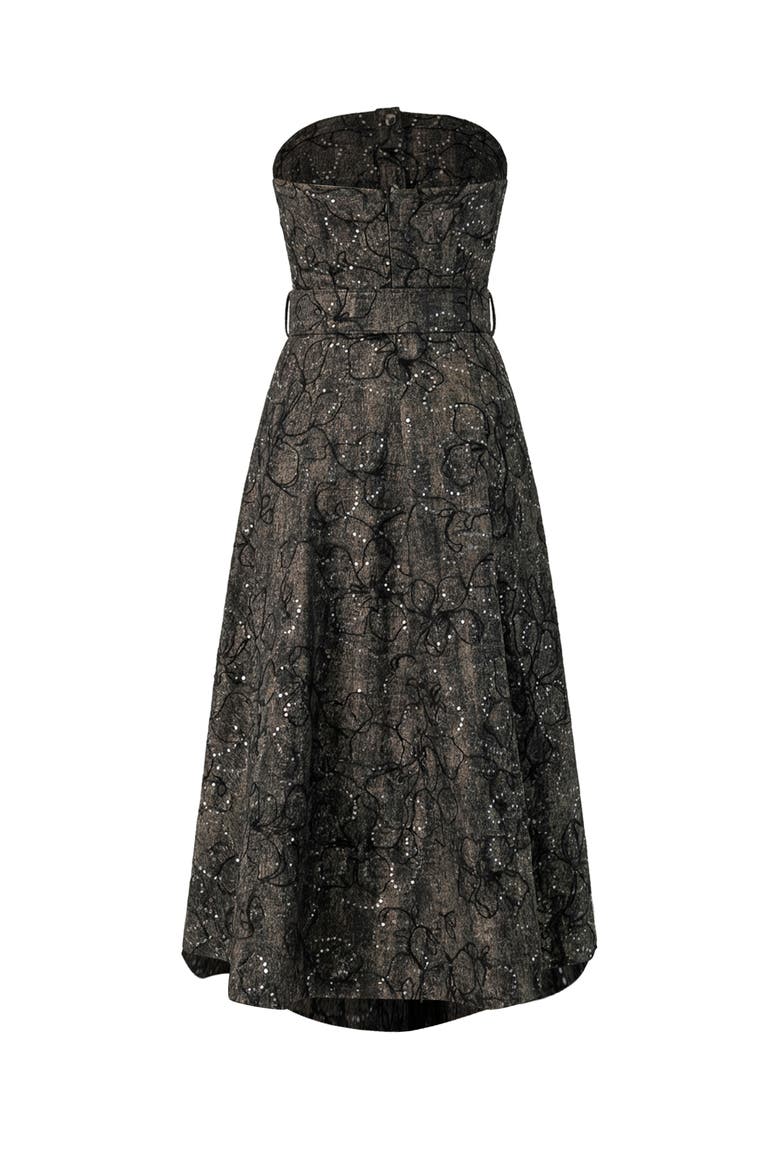 Fantasy Denim Midi Strapless Dress, Alternate, color, Black