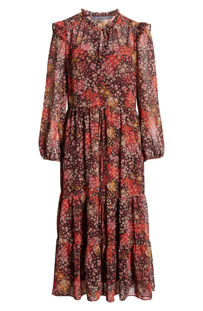 Julia Jordan Floral Print Long Sleeve Tiered Midi Dress, Alternate, color,