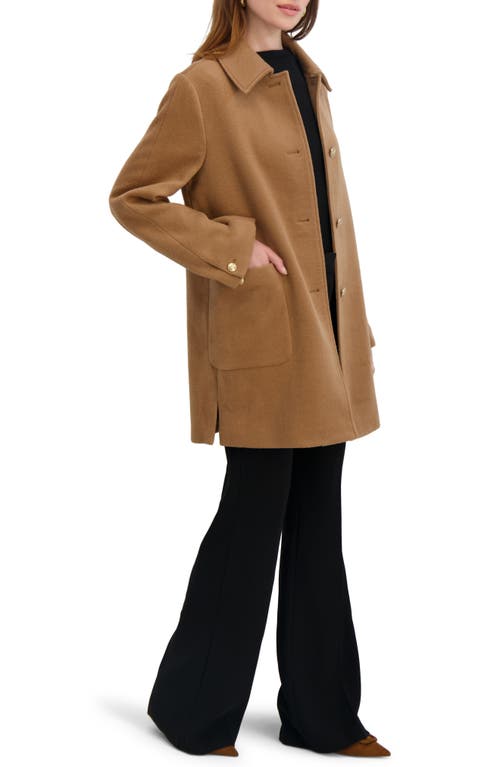 Tahari Paula Single Breasted Wool Bend Coat In Brown
