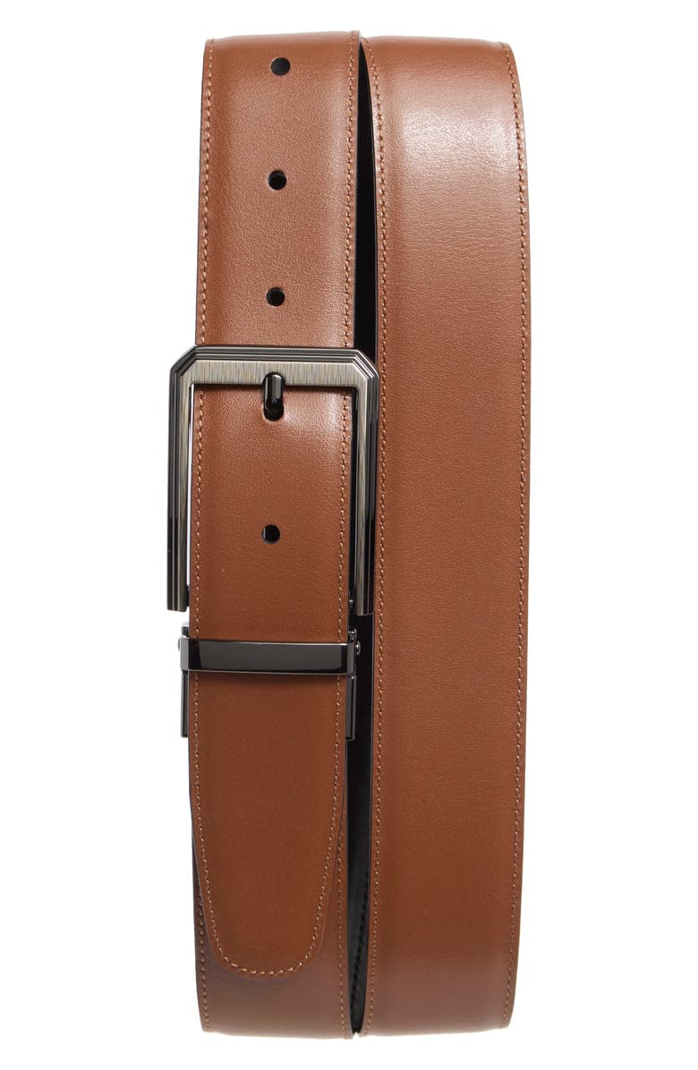Original Penguin Brushed Buckle Leather Belt, Alternate, color,