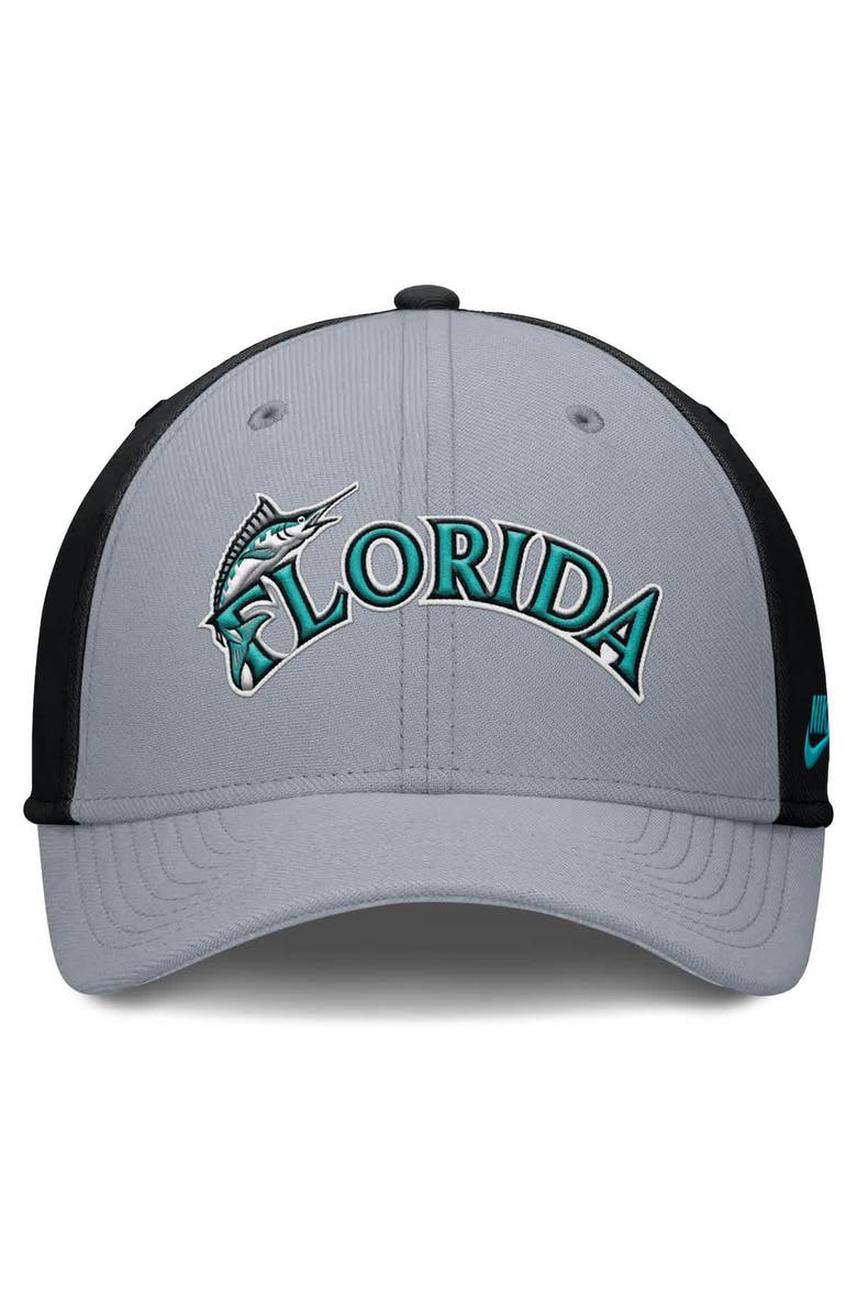 Nike Men's Nike Gray/Black Florida Marlins Rise Swoosh Performance Flex Hat, Alternate, color, Gray