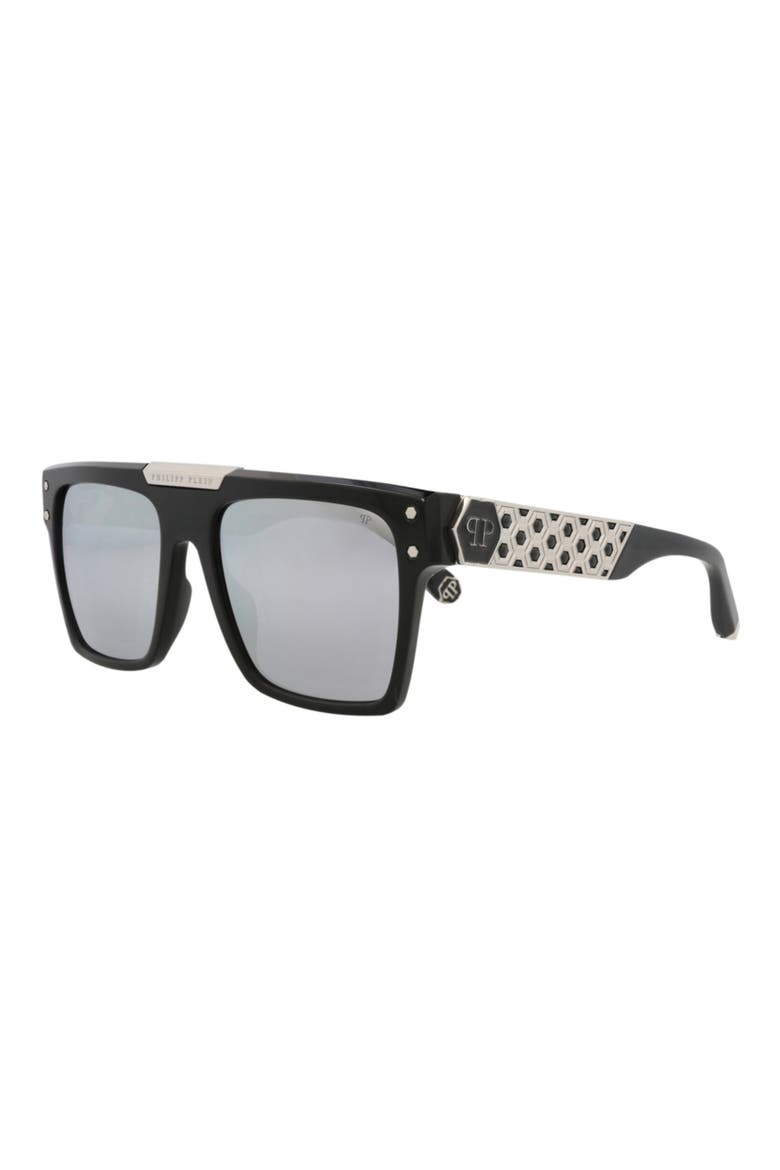 55mm Square Sunglasses, Alternate, color, BLACK BLACK SILVER