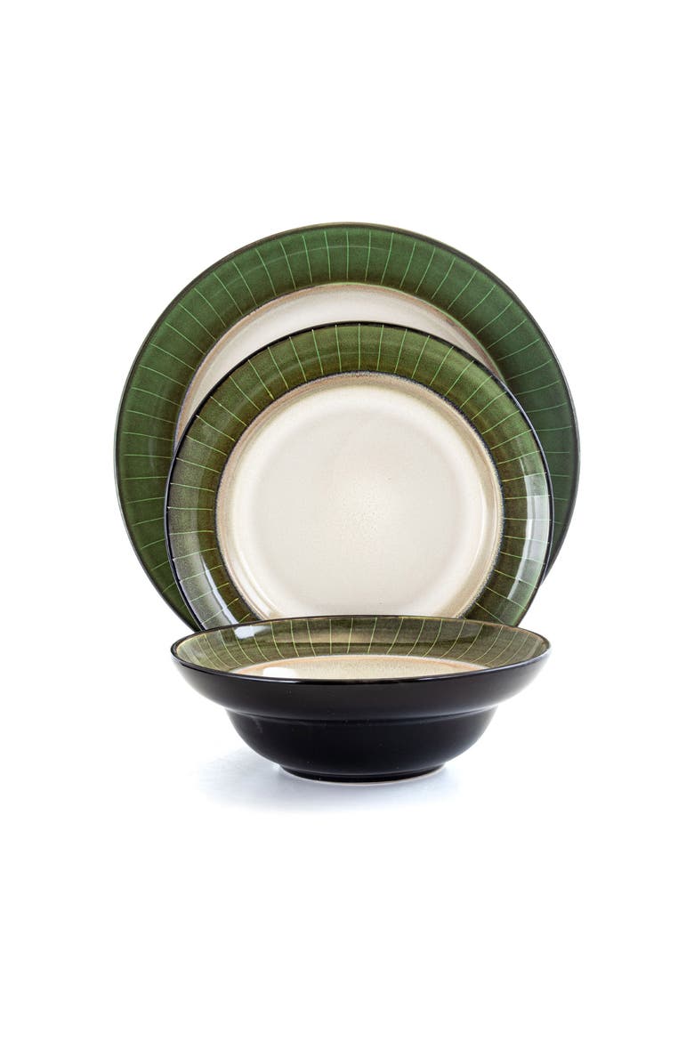 Grand Jade 16 Piece Luxurious Stoneware Dinnerware with Complete Setting for 4, 16pc, Alternate, color, Green
