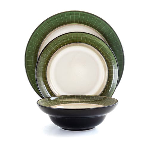 Elama Libra 16 Piece Luxurious Stoneware Dinnerware, Service For 4 In Green