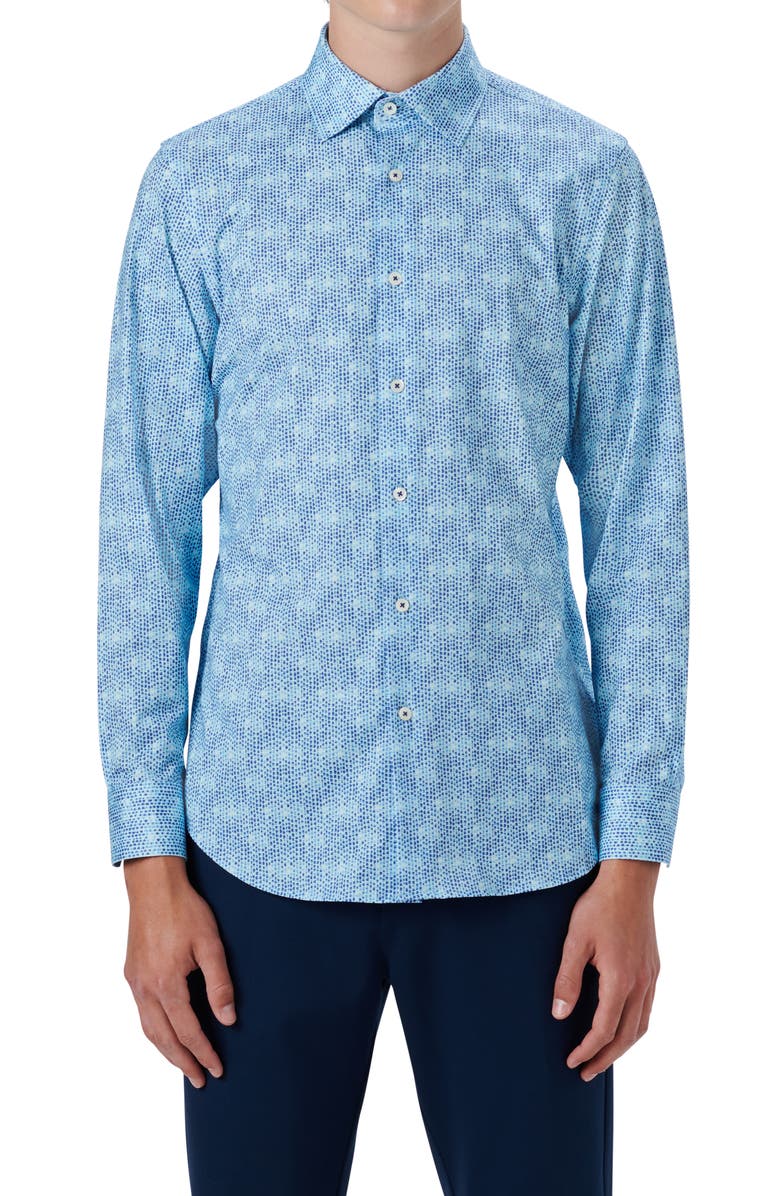 Bugatchi OoohCotton<sup>®</sup> Abstract Print Button-Up Shirt, Main, color, Air Blue