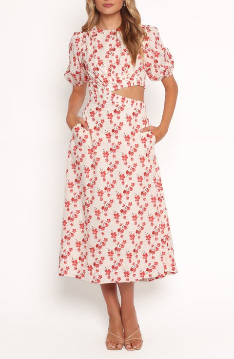 ヌキテパ event FLOWER SLEEVE DRESS Ｍ Denzel Puff Sleeve Midi Dress | Multi Floral