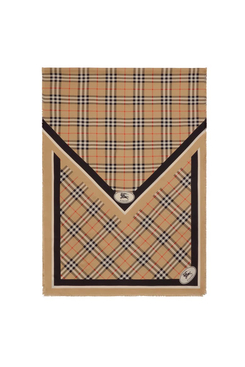Check Knight Stamp Silk Scarf, Main, color, Sand beige