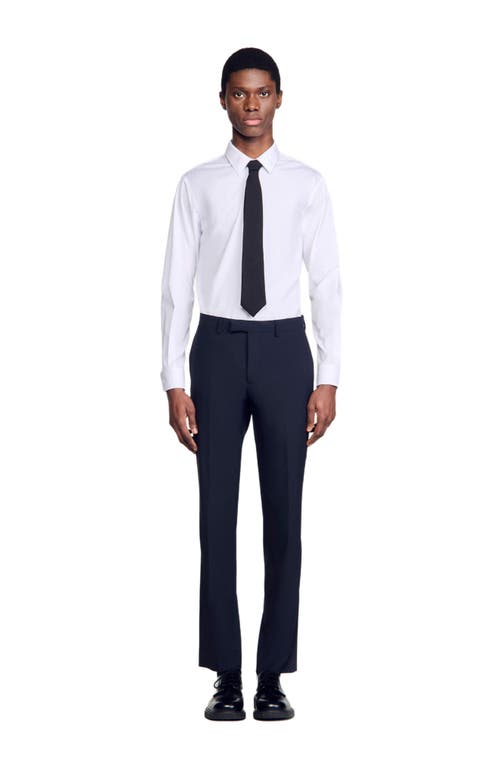 Sandro Mens Slim-fit Tapered Stretch-wool Trousers Navy Blue In Navy Blue