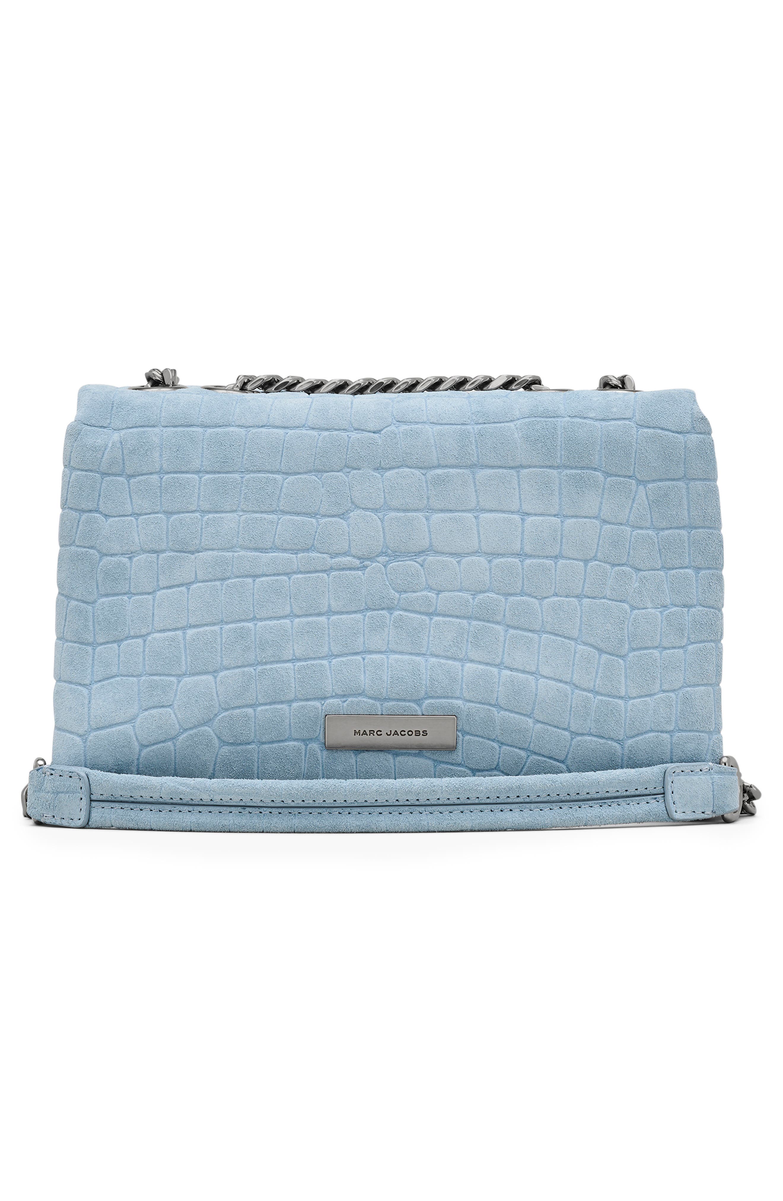 The Suede Croc Embossed Dual Convertible Shoulder Bag, Alternate, color, BLUE MIST